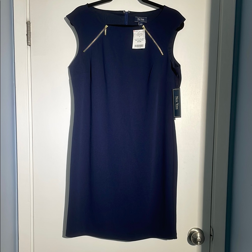 New York & Company Blue Sheath Dress Sleeveless Crew Neck